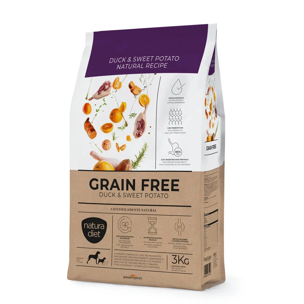 Natura Diet Kornfri And og sød kartoffel 3 kg - kornfrit tørfoder til hunde